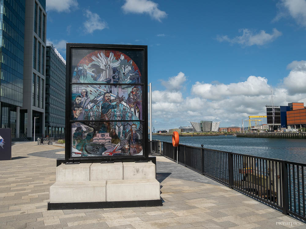 Belfast, Donegall Quay showing Game of Thrones Window - House Stark