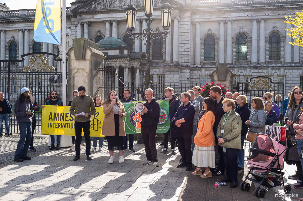 Amnesty International and The Peoples Kitchen rally at Belfast City Hall